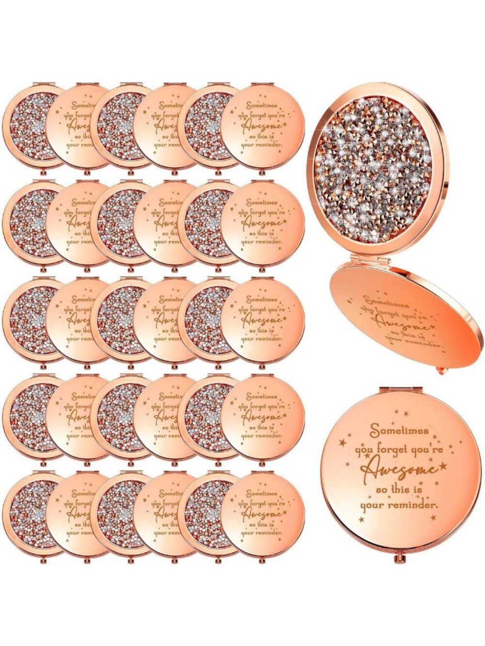 30 Pcs Rose Gold Inspirational Compact Mirrors for Women - Perfect Gift & Travel